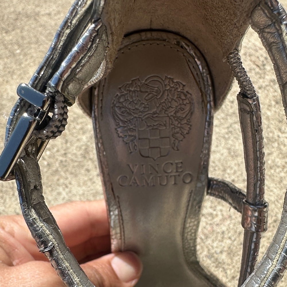 Vince Camuto Silver Metallic Strappy Ankle‑Wrap Heels - Picture 2 of 6